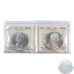 Silver $1 1963 & 1965 Type V ICCS Certified MS-64. 2pcs