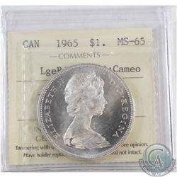 Silver $1 1965 LgeBds Blt 5 ICCS Certified MS-65 Cameo