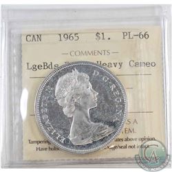 Silver $1 1965 LgeBds Ptd 5 ICCS Certified PL-66 Heavy Cameo