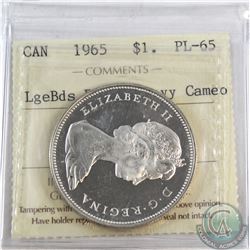 Silver $1 1965 LgeBds Ptd 5 ICCS Certified PL-65 Heavy Cameo.