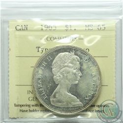 Silver $1 1965 Type V ICCS Certified MS-65 Cameo