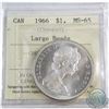 Image 1 : Silver $1 1966 Large Beads ICCS Certified MS-65. A bright coin with lots of Mint Luster.