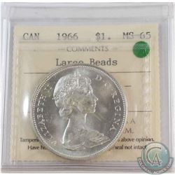 Silver $1 1966 Large Beads ICCS Certified MS-65  Bright Lustrous coin.