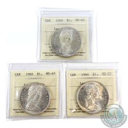 Silver $1 3x 1966 Large Beads All ICCS Certified MS-65  All coins have light toning. Worth a good Lo