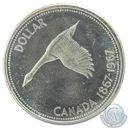 Silver $1, 1967 Diving Goose Variety (Obv. 001/ Rev. 005) in Choice BU condition.