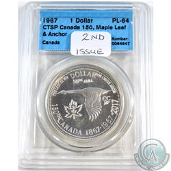 1867-1967-2017 Leaf & Anchor Counter-Stamped Silver Dollar CCCS Certified PL-64. The 1967 Silver Dol