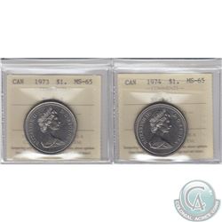 Nickel $1 1973 & 1974 ICCS Certified MS-65. 2pcs