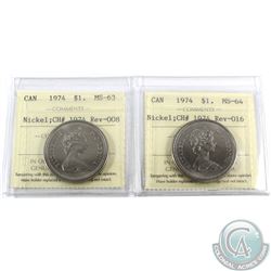 Nickel $1 1974 Rev-016 MS-64 & 1974 Rev-008 MS-63 ICCS Certified. 2pcs