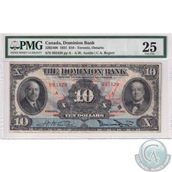 220-24-06 1931 Dominion Bank $10, Toronto Ontario, Austin-Bogert, S/N: 093420/A. PMG Certified VF-25