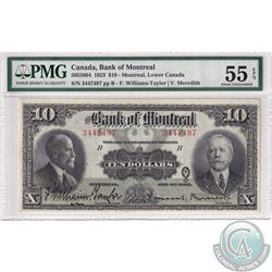 505-56-04 1923 Bank of Montreal $10, Williams-Taylor-Meredith. S/N: 3447497. PMG AU-55 EPQ  Well Cen