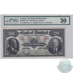 505-56-06 1923 Bank of Montreal $20. Williams-Taylor-Meredith, S/N: 582992/C. PMG VF-30. Nice bright