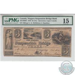 535-10-06-04 1840 Niagara Suspension Bridge Bank $3. McMicken-Hamilton, S/N:1062. PMG Choice F-15.