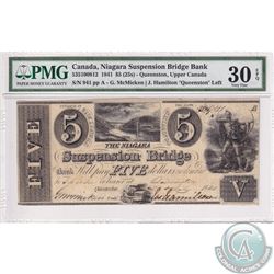 535-10-08-12 1841 Niagara Suspension Bridge Bank $5. McMicken-Hamilton, S/N: 941. PMG VF-30 EPQ