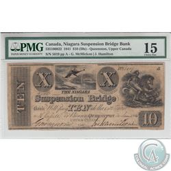 535-10-08-22 1841 Niagara Suspension Bridge Bank $10. McMicken-Hamilton, S/N:5019. PMG Choice F-15.