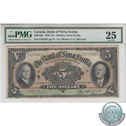 550-34-02 1929 Bank of Nova Scotia $5, Moore-McLeod, S/N: 2435401/D, PMG VF-25.