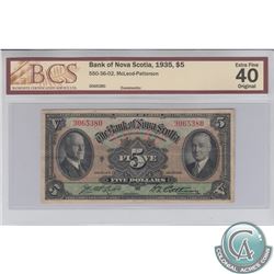 550-36-02 1935 Bank of Nova Scotia $5, McLeod-Patterson, S/N: 3065380, BCS EF-40, Original.