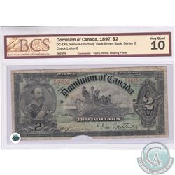 DC-14b 1897 Dominion of Canada $2, Various-Courtney, Dark Brown Back, Series B. S/N:566359/D. BCS Ce