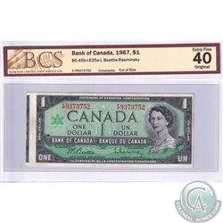 Error, BC-45b-i-E25a-i 1967 $1 Beattie-Rasminsky, S/N: F/P9373752. BCS Certified EF-40 Original "Cut