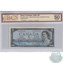 BC-39bA-E25a-i 1954 Replacement $5 Beattie-Rasminsky, S/N: *R/C0085126. BCS Certified AU-50 Original