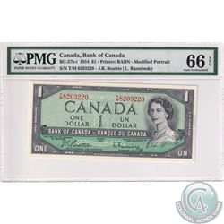 BC-37b-I 1954 Bank of Canada Modified $1, Beattie-Rasminsky S/N: T/M8203220, PMG Certified GEM UNC-6