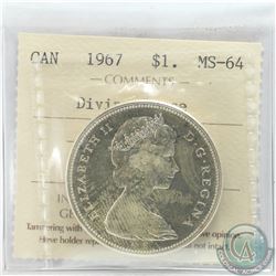 Silver $1 1967 Diving Goose ICCS Certified MS-64