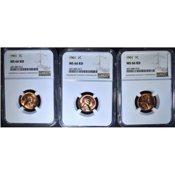 3 - 1961 LINCOLN CENTS NGC MS66RD