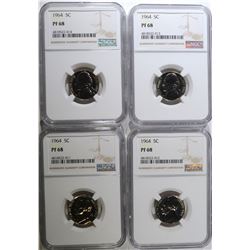 4 - 1964 JEFFERSON NICKELS NGC PF68