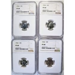 4 - 1964 ROOSEVELT DIMES NGC PF68