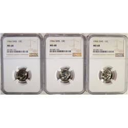 3 - 1966 SMS ROOSEVELT DIMES NGC