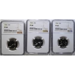 3 - 1964 WASHINGTON QTRS NGC PF68