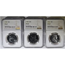 1959,60 & 61  FRANKLIN HALF DOLLARS, NGC PF-67