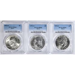 1972-S, 73-S 74-S SILVER IKE DOLLARS, PCGS MS-66