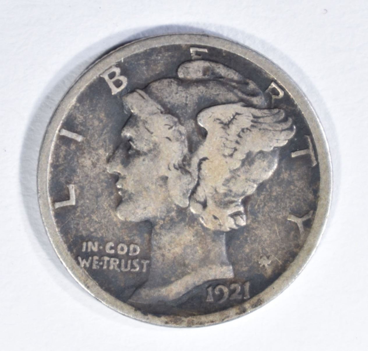 Image 1 1921 D Mercury Dime Fine Key Date Image 1 1921 D Mercury Dime Fine Key Date