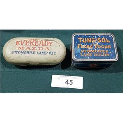 HARD TO FIND 1920'S EVEREADY MAZDA & TUNGSOL AUTOMOBILE LAMP KIT TINS