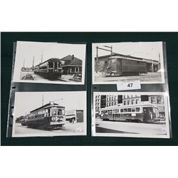 FOUR BLACK/WHITE PICTURES OF BC ER TROLLEYS OF VANCOUVER