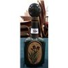 Image 1 : VINTAGE ITALIAN GLASS DECANTER W/HAND PAINTED FLOWER MOTIF AND LEATHER ACCENTS