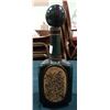 Image 2 : VINTAGE ITALIAN GLASS DECANTER W/HAND PAINTED FLOWER MOTIF AND LEATHER ACCENTS