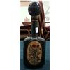 Image 3 : VINTAGE ITALIAN GLASS DECANTER W/HAND PAINTED FLOWER MOTIF AND LEATHER ACCENTS