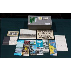 WOOD BOX W/VINTAGE BLACK/WHITE PHOTOS, OLD MAPS ETC