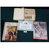 Image 1 : SCRAPBOOK OF ANTIQUE NEWSPAPER CLIPPING, LIFE MAGAZINES, STOCK CERTIFICATES ETC
