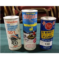 THREE VINTAGE SNOWMOBILE OIL TINS