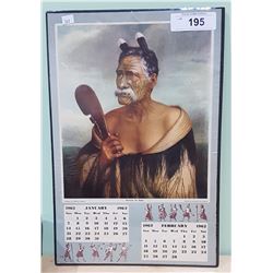 1962 CALENDAR FEATURING KEWENE TE HAHO A POLYNESIAN WARRIOR WHO DIED IN 1902