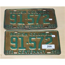 SET OF 1958 BC CENTENARY LICENSE PLATES