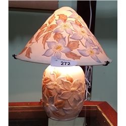 PRETTY PORCELAIN TABLE LAMP W/ CLEMATIS MOTIF