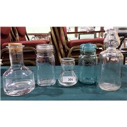 5 VINTAGE BOTTLES AND CANNING JARS