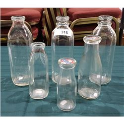 6 VINTAGE MILK BOTTLES