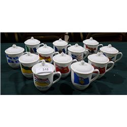 SET OF 12 PROVINCIAL FLAGS MUGS OF CANADA LIDDED MUGS