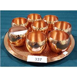 VINTAGE COPPER TRAY WITH NINE CUPS