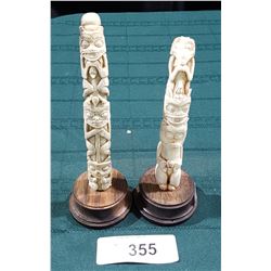 2 SMALL NATIVE CARVED BONE TOTEM POLES