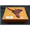 Image 1 : VELVET LINED WOOD BOX W/CARVED WOOD ROSE ON TOP